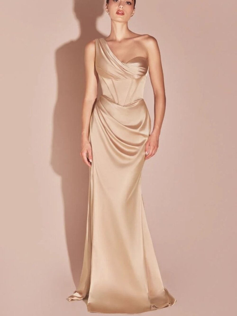 Audra Gown - One Shoulder Luxe - Champagne - Size 4